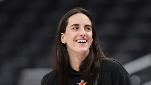 Caitlin Clark #22 of the Indiana Fever reacts during the 2025 AT&T WNBA All-Star practice sessions at Gainbridge Fieldhouse on July 18, 2025 in Indianapolis, Indiana.