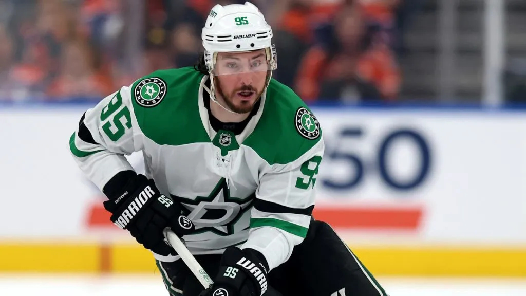 Matt Duchene #95 of the Dallas Stars skates against the Edmonton Oilers during the first period in Game Three of the Western Conference Final of the 2025 Stanley Cup Playoffs at Rogers Place on May 25, 2025 in Edmonton, Alberta. (Photo by Steph Chambers/Getty Images)