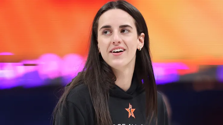 Caitlin Clark #22 of the Indiana Fever reacts during the 2025 AT&T WNBA All-Star practice sessions at Gainbridge Fieldhouse on July 18, 2025 in Indianapolis, Indiana.