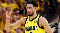 Tyrese Haliburton #0 of the Indiana Pacers reacts during the second quarter against the Oklahoma City Thunder in Game Six of the 2025 NBA Finals at Gainbridge Fieldhouse on June 19, 2025 in Indianapolis, Indiana.