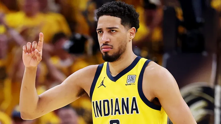 Tyrese Haliburton #0 of the Indiana Pacers reacts during the second quarter against the Oklahoma City Thunder in Game Six of the 2025 NBA Finals at Gainbridge Fieldhouse on June 19, 2025 in Indianapolis, Indiana.