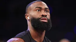 Jaylen Brown #7 of the Boston Celtics warms up before playing the New York Knicks in Game Six of the Eastern Conference Second Round NBA Playoffs at Madison Square Garden on May 16, 2025 in New York City.