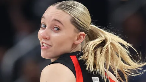 Paige Bueckers #5 of the Dallas Wings reacts during the 2025 AT&T WNBA All-Star Game at Gainbridge Fieldhouse on July 19, 2025 in Indianapolis, Indiana.