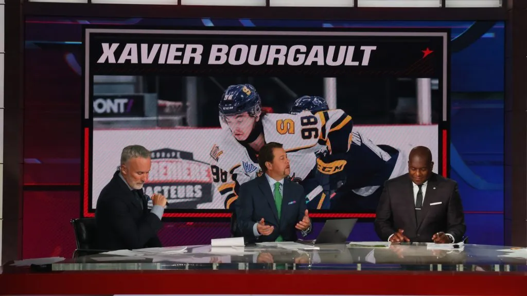 With the 22nd pick in the 2021 NHL Entry Draft, the Edmonton Oilers select Xavier Bourgault during the first round of the 2021 NHL Entry Draft at the NHL Network studios on July 23, 2021 in Secaucus, New Jersey.