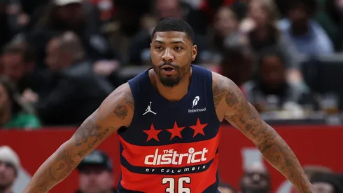 Marcus Smart #36 of the Washington Wizards looks on against the Milwaukee Bucks during the first half at Capital One Arena