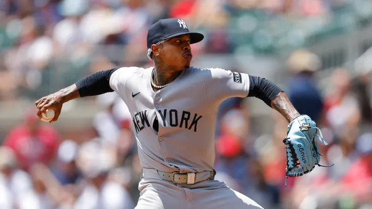 Marcus Stroman #0 of the New York Yankees pitches during the first inning against the Atlanta Braves at Truist Park on July 20, 2025 in Atlanta, Georgia.