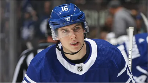 Mitchell Marner #16 of the Toronto Maple Leafs seems well pleased with his 4 point game against the Carolina Hurricanes in an NHL game at the Air Canada Centre on December 19, 2017 in Toronto, Ontario, Canada.