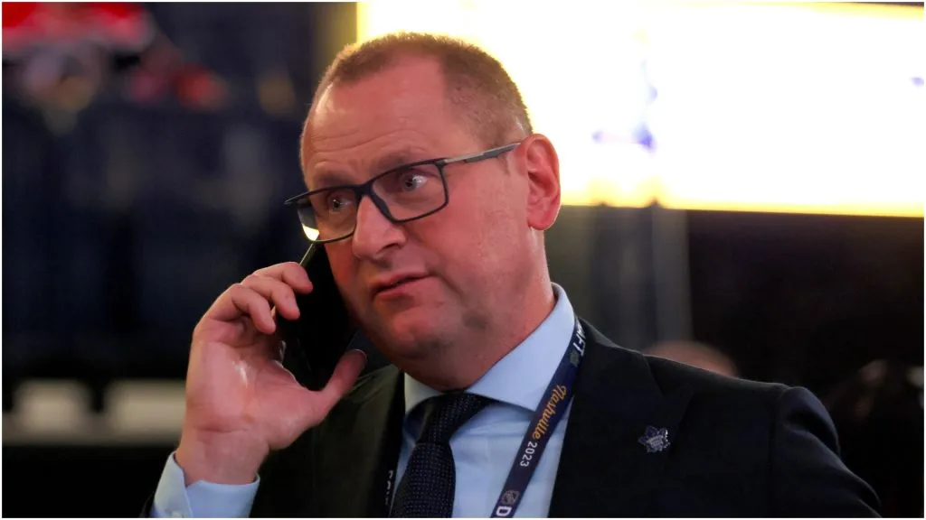 General manager Brad Treliving of the Toronto Maple Leafs is seen prior to round one of the 2023 Upper Deck NHL Draft at Bridgestone Arena on June 28, 2023 in Nashville, Tennessee.