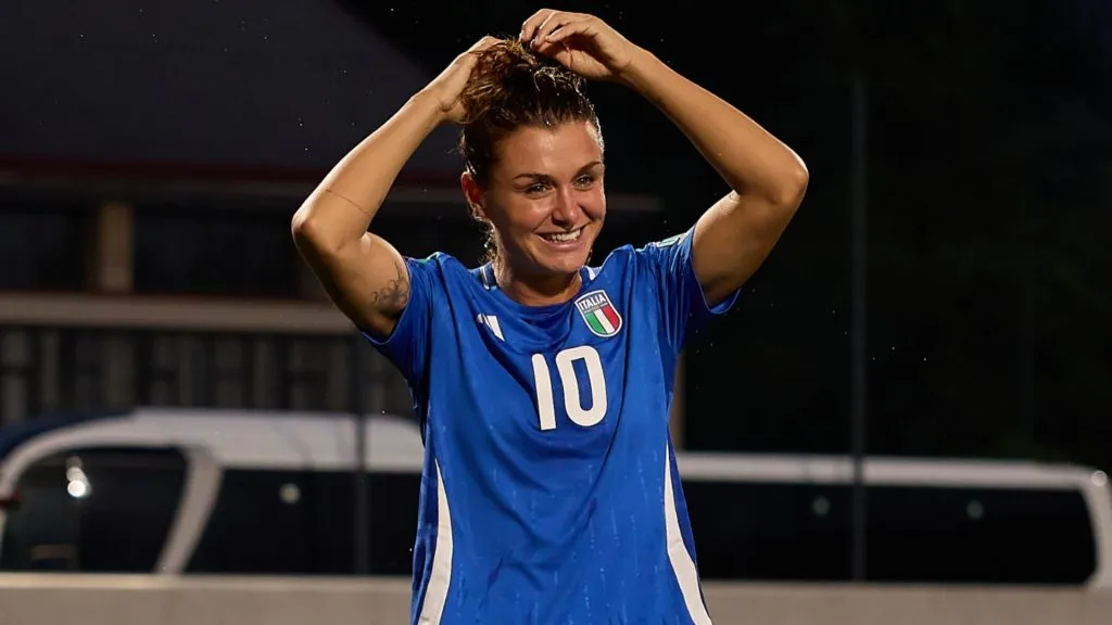 Cristiana Girelli of Italy celebrates during the Women’s EURO 2025 European Qualifiers match between Italy and Finland at Stadio Druso on July 16, 2024. (Source: Emmanuele Ciancaglini/Getty Images)