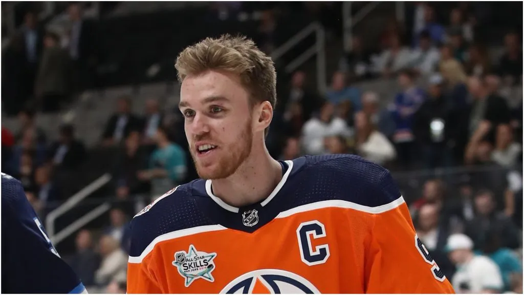 Connor McDavid #97 of the Edmonton Oilers warms up during the 2019 SAP NHL All-Star Skills at SAP Center on January 25, 2019 in San Jose, California.