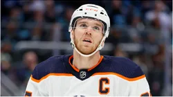 Connor McDavid #97 of the Edmonton Oilers looks on against the Seattle Kraken during the first period at Climate Pledge Arena on December 03, 2021 in Seattle, Washington.