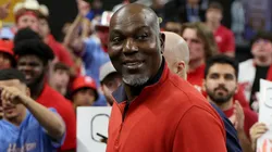 Hakeem Olajuwon walking on the sideline prior to the National Championship of the NCAA Men's Basketball Tournament at the Alamodome on April 07, 2025 in San Antonio, Texas.