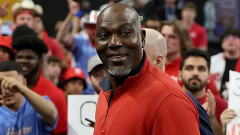 Hakeem Olajuwon walking on the sideline prior to the National Championship of the NCAA Men's Basketball Tournament at the Alamodome on April 07, 2025 in San Antonio, Texas.