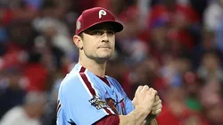 David Robertson #30 of the Philadelphia Phillies looks on against the Houston Astros during the eighth inning in Game Five of the 2022 World Series at Citizens Bank Park on November 03, 2022 in Philadelphia, Pennsylvania.
