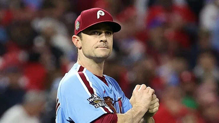 David Robertson #30 of the Philadelphia Phillies looks on against the Houston Astros during the eighth inning in Game Five of the 2022 World Series at Citizens Bank Park on November 03, 2022 in Philadelphia, Pennsylvania.