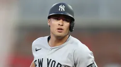 Anthony Volpe #11 of the New York Yankees rounds second base after hitting a two-run homer in the fifth inning against the Atlanta Braves at Truist Park on July 19, 2025 in Atlanta, Georgia.