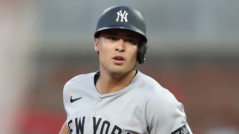 Anthony Volpe #11 of the New York Yankees rounds second base after hitting a two-run homer in the fifth inning against the Atlanta Braves at Truist Park on July 19, 2025 in Atlanta, Georgia.