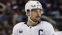 Auston Matthews #34 of the Toronto Maple Leafs in action during the game against the New York Rangers at Madison Square Garden on March 20, 2025 in New York City.