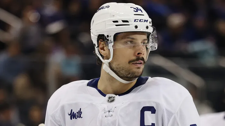 Auston Matthews #34 of the Toronto Maple Leafs in action during the game against the New York Rangers at Madison Square Garden on March 20, 2025 in New York City.