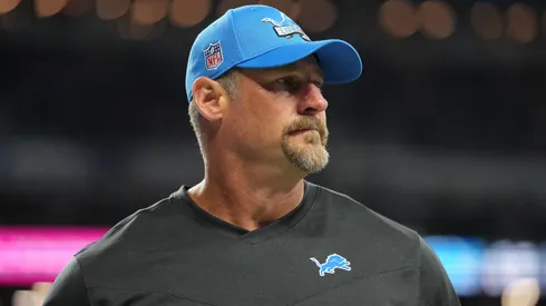 Dan Campbell of the Detroit Lions looks on at Ford Field on September 11, 2022 in Detroit.