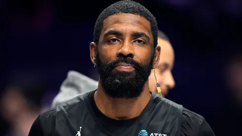 Kyrie Irving #11 of the Dallas Mavericks and Shaq's OGs looks on during 2025 NBA All-Star Practice.