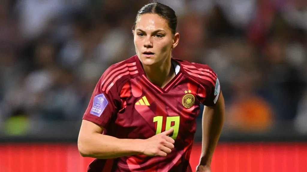 Giovanna Hoffmann of Germany in action during the UEFA Women’s Nations League 2024/25 Grp A1 MD5 match between Germany and Netherlands at Weserstadion on May 30, 2025. (Source: Stuart Franklin/Getty Images)