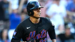 Juan Soto #22 of the New York Mets reacts to hitting a home run during the first inning against the Cincinnati Reds at Citi Field on July 18, 2025 in the Queens borough of New York City.