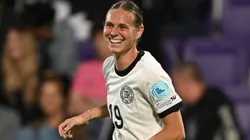 Klara Buhl of Germany celebrates scoring her team's fourth goal during the UEFA Women's Nations League 2024/25 Grp A1 MD6 match between Austria and Germany at on June 03, 2025.
