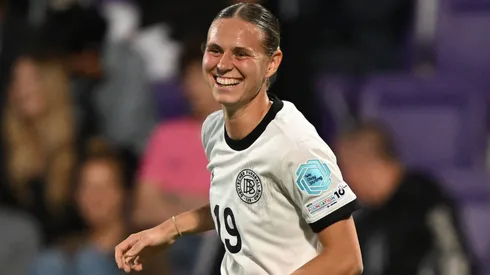 Klara Buhl of Germany celebrates scoring her team's fourth goal during the UEFA Women's Nations League 2024/25 Grp A1 MD6 match between Austria and Germany at on June 03, 2025.