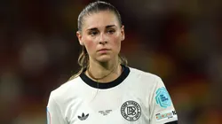 Jule Brand of Germany looks on during the UEFA Women's EURO 2025 Quarter-Final match between France and Germany at St. Jakob-Park on July 19, 2025.