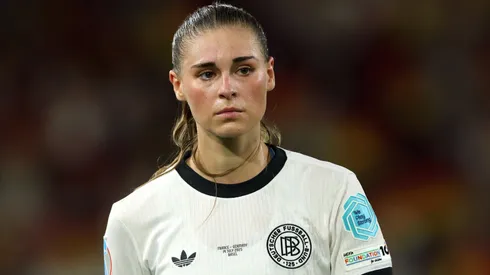 Jule Brand of Germany looks on during the UEFA Women's EURO 2025 Quarter-Final match between France and Germany at St. Jakob-Park on July 19, 2025.