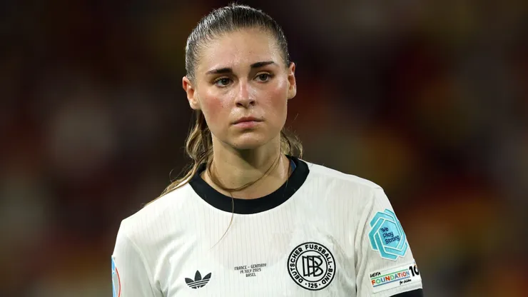 Jule Brand of Germany looks on during the UEFA Women's EURO 2025 Quarter-Final match between France and Germany at St. Jakob-Park on July 19, 2025.