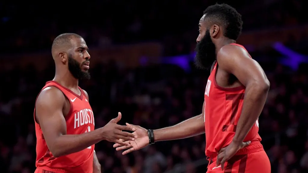 Chris Paul and James Harden playing for the Los Angeles Clippers in 2019.