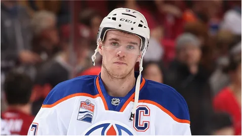 Connor McDavid #97 of the Edmonton Oilers warms up before the NHL game against the Arizona Coyotes at Gila River Arena on December 21, 2016 in Glendale, Arizona.