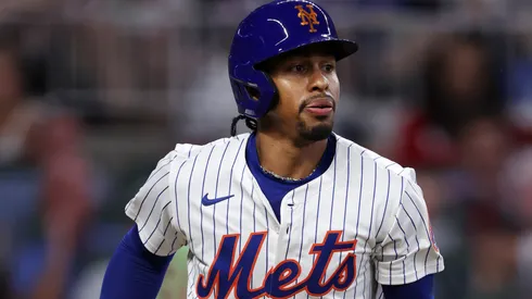 Francisco Lindor #12 of the New York Mets lines out during the fifth inning of the MLB All-Star Game at Truist Park on July 15, 2025 in Atlanta, Georgia.