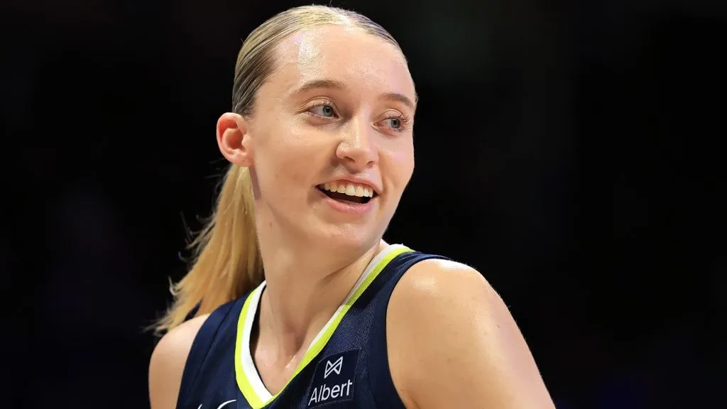 Paige Bueckers #5 of the Dallas Wings walks backcourt during a game against the Las Vegas Aces at College Park Center on July 16, 2025. (Source: Stacy Revere/Getty Images)