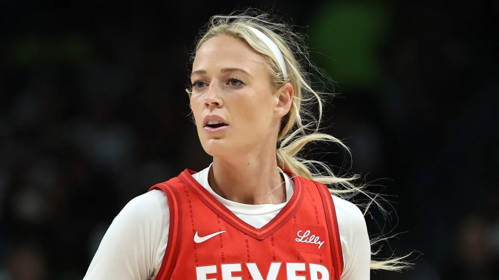 Sophie Cunningham #8 of the Indiana Fever walks backcourt during a game against the Dallas Wings at American Airlines Center on June 27, 2025. (Source: Stacy Revere/Getty Images)