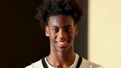 AJ Dybantsa #3 of Prolific Prep of Napa Christian poses for a portrait after their game against Accelerated Prep at Napa Valley College on February 25, 2024.