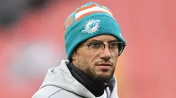 Head coach Mike McDaniel of the Miami Dolphins looks on before the game against the Cleveland Browns at Huntington Bank Field on December 29, 2024 in Cleveland, Ohio.