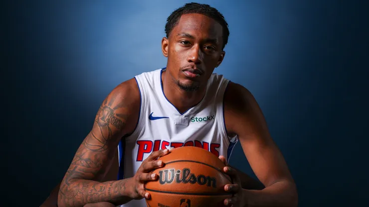 Ron Holland II #00 of the Detroit Pistons poses for a portrait during media day at Little Caesars Arena on September 30, 2024.