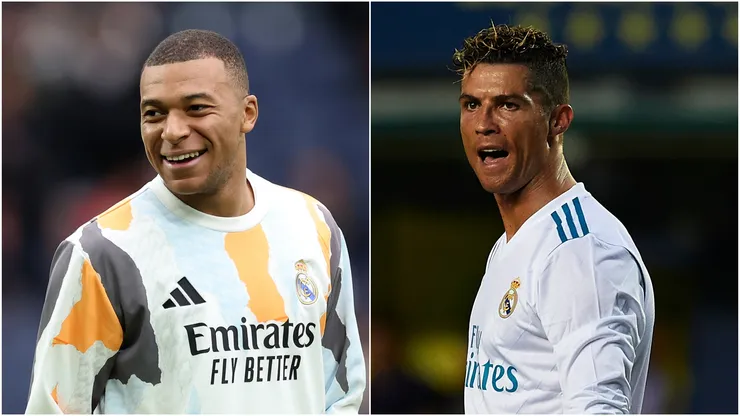 Kylian Mbappe and Cristiano Ronaldo playing for Real Madrid.