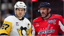 Sidney Crosby #87 of the Pittsburgh Penguins and Alex Ovechkin #8 of the Washington Capitals