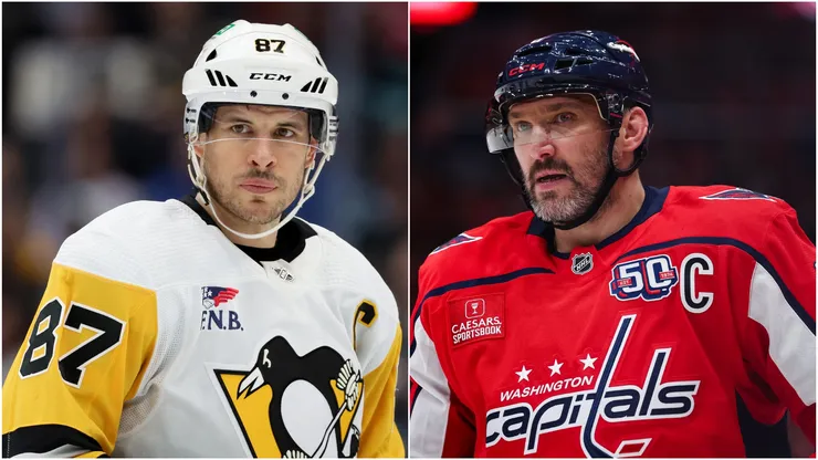 Sidney Crosby #87 of the Pittsburgh Penguins and Alex Ovechkin #8 of the Washington Capitals