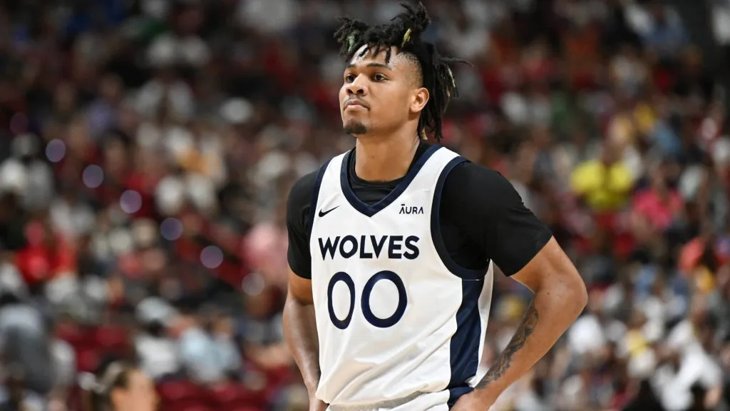 Terrence Shannon Jr. #00 of the Minnesota Timberwolves looks on against the New Orleans Pelicans in the second half of a 2024 NBA Summer League game on July 12, 2024. (Source: Candice Ward/Getty Images)