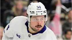 Auston Matthews #34 of the Toronto Maple Leafs skates against the Vegas Golden Knights in the third period of their game at T-Mobile Arena on March 05, 2025 in Las Vegas, Nevada.