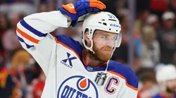 Connor McDavid skates during an Oilers practice ahead of potential contract negotiations for the 2025-26 season.