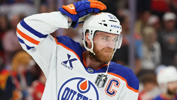 Connor McDavid skates during an Oilers practice ahead of potential contract negotiations for the 2025-26 season.