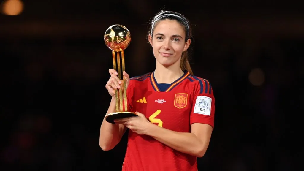Aitana Bonmati of Spain is awarded the FIFA Golden Ball Award at the award ceremony following the FIFA Women’s World Cup Australia & New Zealand 2023 Final match in 2023. (Source: Justin Setterfield/Getty Images)