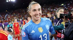 Cata Coll of Spain celebrates the teams victory and progression to the final following the UEFA Women's EURO 2025 Semi-Final match between Germany and Spain at Stadion Letzigrund on July 23, 2025.