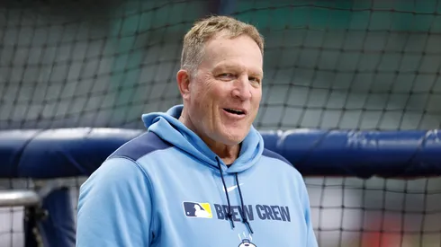 Manager Pat Murphy #49 of the Milwaukee Brewers before the game against the St. Louis Cardinals at American Family Field on June 13, 2025 in Milwaukee, Wisconsin.